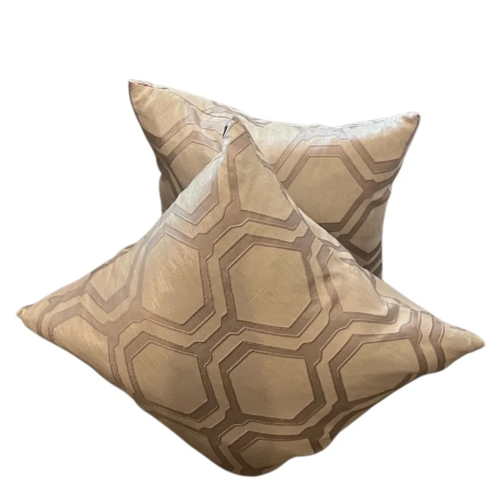 Pair Geometric‎ Ivory (Beige) & Light Tan Feathers Cotton Blend Throw Pillow 20